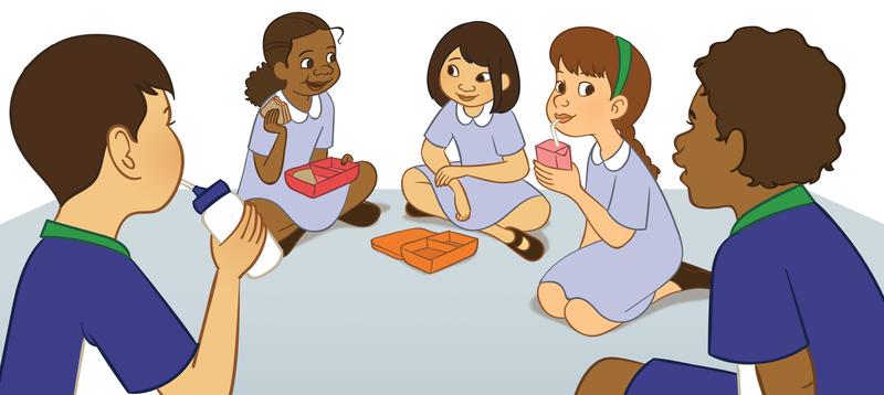 School children having lunch together