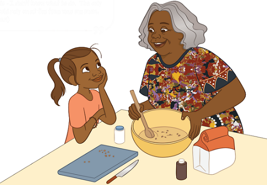 Girl cooking with grandmother